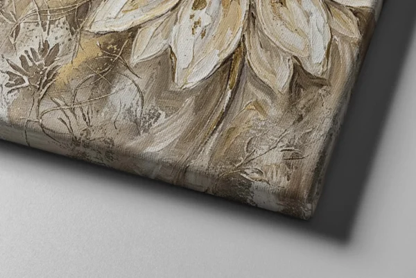 06_Canvas Mock-up 2_right corner_perspective view_compressed Neutral Daisy Canvas Wall Art – Luxury Beige Botanical Matte Canvas for Contemporary Décor
