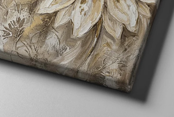 06_Canvas Mock-up 2_right corner_perspective view_compressed Neutral Daisy Canvas Wall Art – Luxury Beige Botanical Matte Canvas for Contemporary Décor