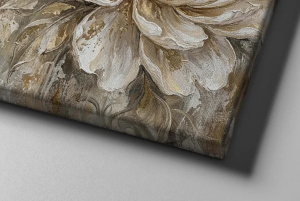 06_Canvas Mock-up 2_right corner_perspective view_compressed Neutral Peony Canvas Wall Art – Elegant Beige & Gold Botanical Matte Canvas Print
