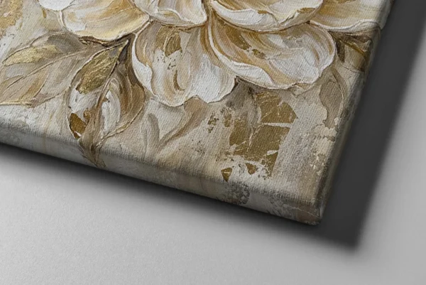 Neutral Floral Canvas Wall Art – Beige & Gold Luxury Botanical Matte Canvas Print