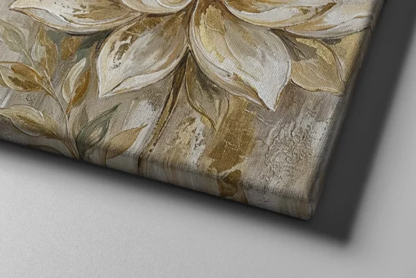 06_Canvas Mock-up 2_right corner_perspective view_compressed Neutral Gold Floral Canvas Wall Art, Elegant Botanical Matte Stretched Canvas Decor