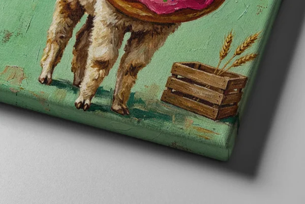 06_Canvas Mock-up 2_right corner_perspective view_compressed Funny Alpaca Donut Canvas Wall Art, Whimsical Bakery Animal Matte Stretched Canvas Print