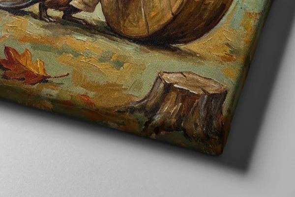 Funny Beaver Canvas Wall Art Rolling Giant Wooden Wheel | Whimsical Woodland Matte Canvas Print