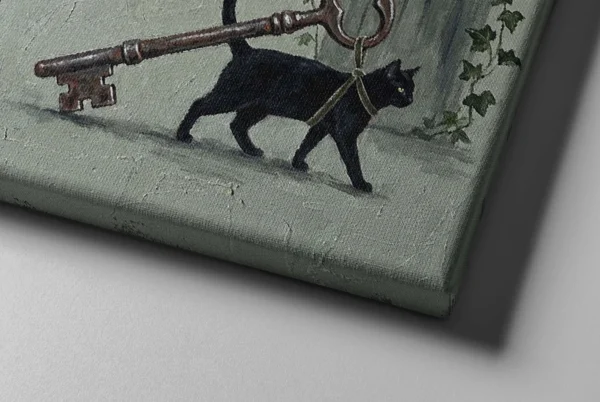 06_Canvas Mock-up 2_right corner_perspective view_compressed Funny Black Cat Canvas Wall Art with Vintage Key | Whimsical Matte Canvas Print