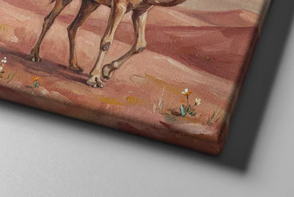 06_Canvas Mock-up 2_right corner_perspective view_compressed Funny Camel Canvas Wall Art with Cactus Planter | Whimsical Desert Animal Canvas Print