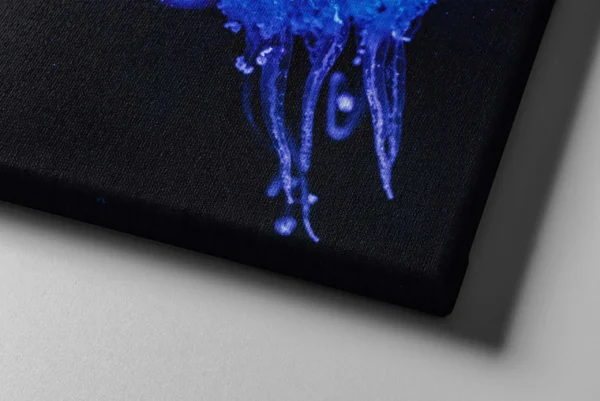06_Canvas Mock-up 2_right corner_perspective view_compressed Glowing Blue Jellyfish Canvas Wall Art for Coastal Modern Ocean Home Décor