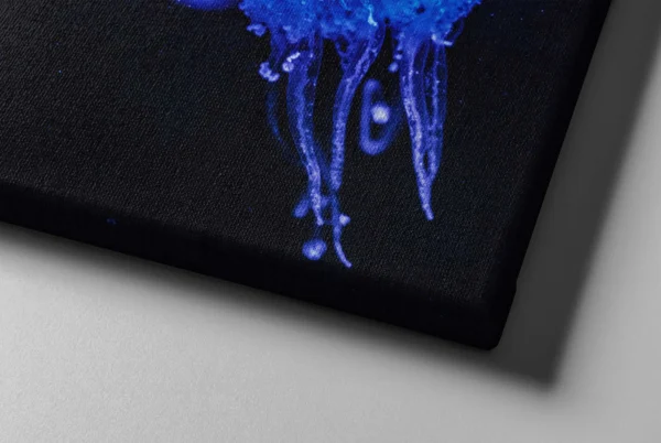 06_Canvas Mock-up 2_right corner_perspective view_compressed Glowing Blue Jellyfish Canvas Wall Art for Coastal Modern Ocean Home Décor