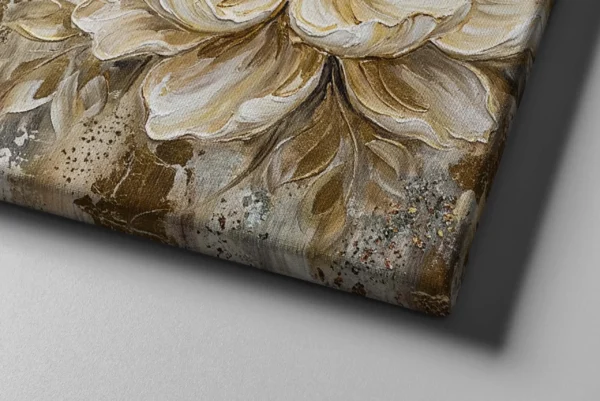 Gold Floral Canvas Wall Art – Luxury Neutral Botanical Matte Canvas for Elegant Interiors