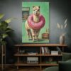 15037724011856539746_2048.jpeg Funny Alpaca Donut Canvas Wall Art, Whimsical Bakery Animal Matte Stretched Canvas Print