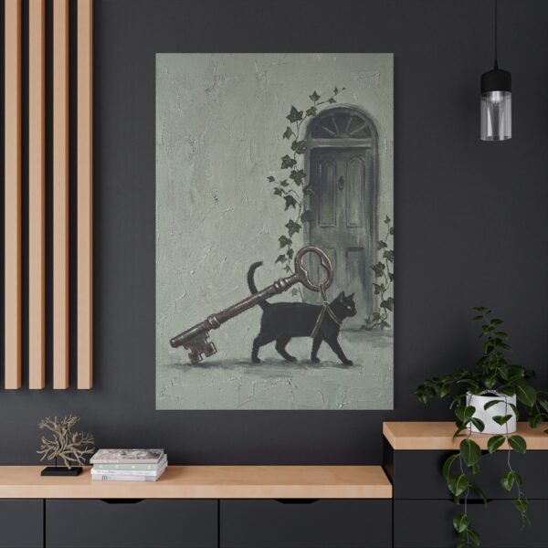 16327367198915894531_2048.jpeg Funny Black Cat Canvas Wall Art with Vintage Key | Whimsical Matte Canvas Print