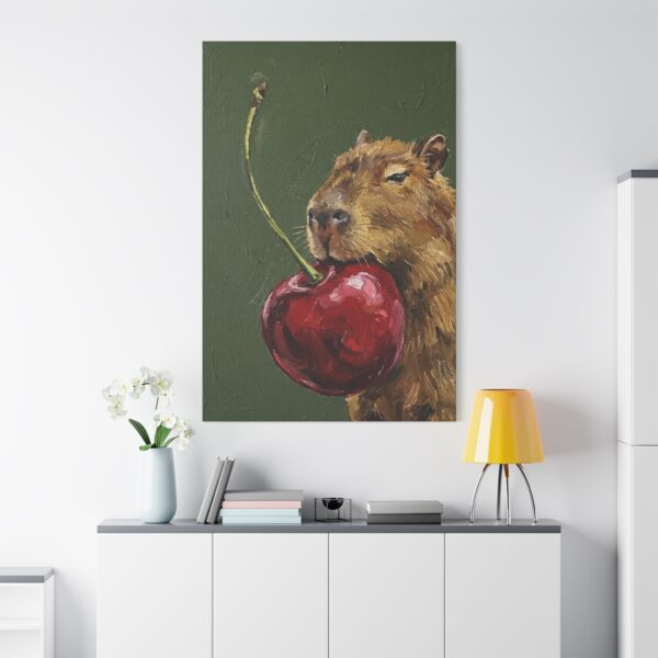 17314748866407295391_2048.jpeg Funny Capybara Canvas Wall Art with Giant Cherry | Whimsical Animal Matte Canvas Print