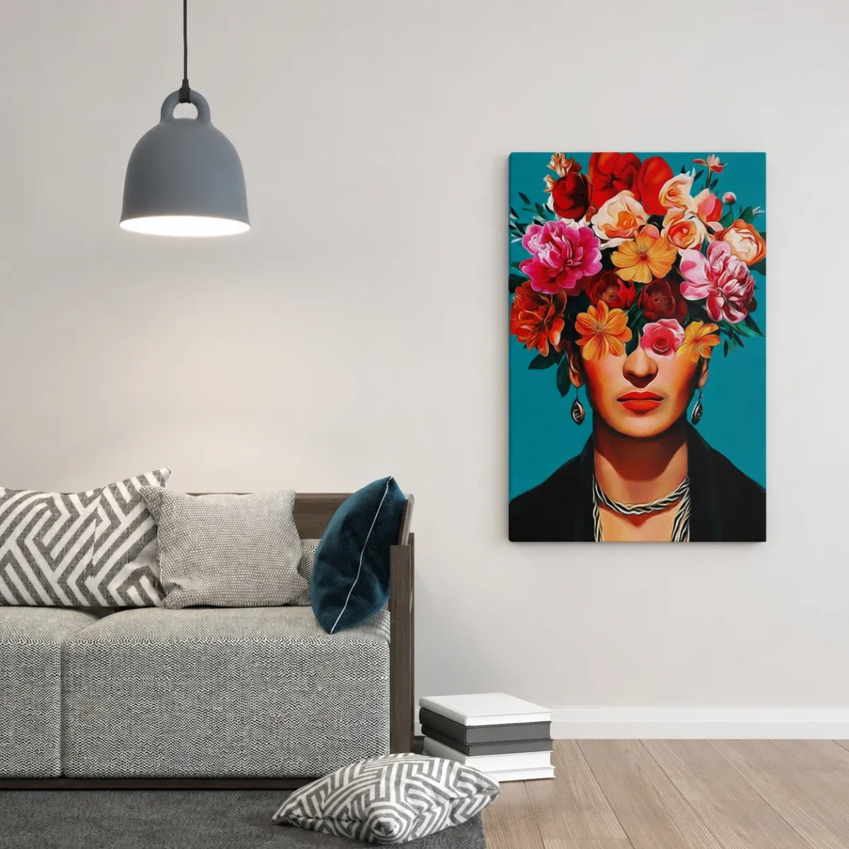 Frida Kahlo Inspired Canvas Wall Art | Floral Portrait Modern Home Decor