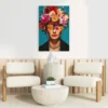 Frida Kahlo Inspired Canvas Wall Art | Floral Portrait Modern Home Decor