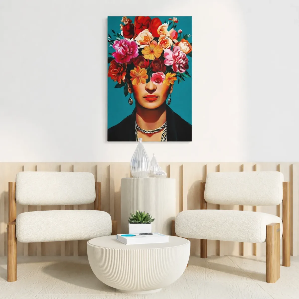 Frida Kahlo Inspired Canvas Wall Art | Floral Portrait Modern Home Decor