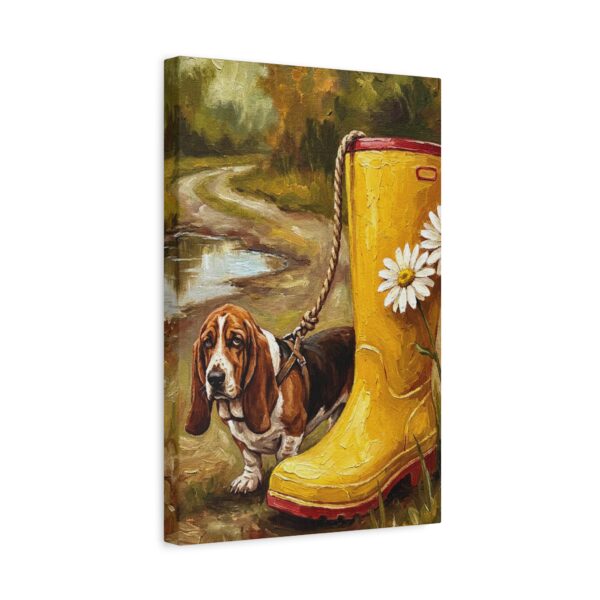 3753392603472508915_2048.jpeg Funny Basset Hound Canvas Wall Art with Yellow Rain Boot | Whimsical Dog Matte Canvas Print