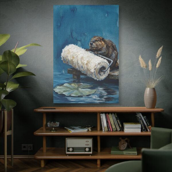 4106271353727422105_2048.jpeg Funny Beaver Canvas Wall Art with Giant Paint Roller | Whimsical Woodland Matte Canvas Print