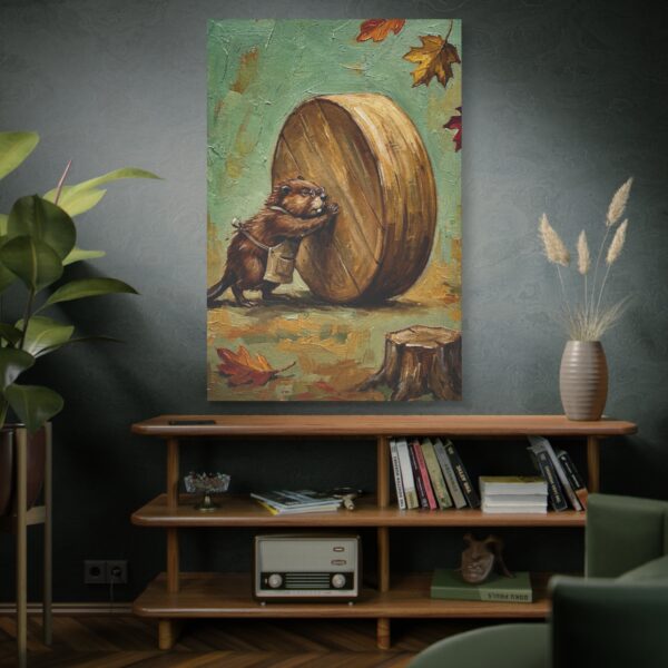 5123023853444755178_2048.jpeg Funny Beaver Canvas Wall Art Rolling Giant Wooden Wheel | Whimsical Woodland Matte Canvas Print