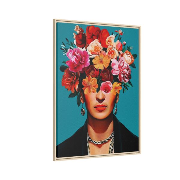 Frida Kahlo Inspired Framed Canvas Wall Art | Floral Portrait Home Decor