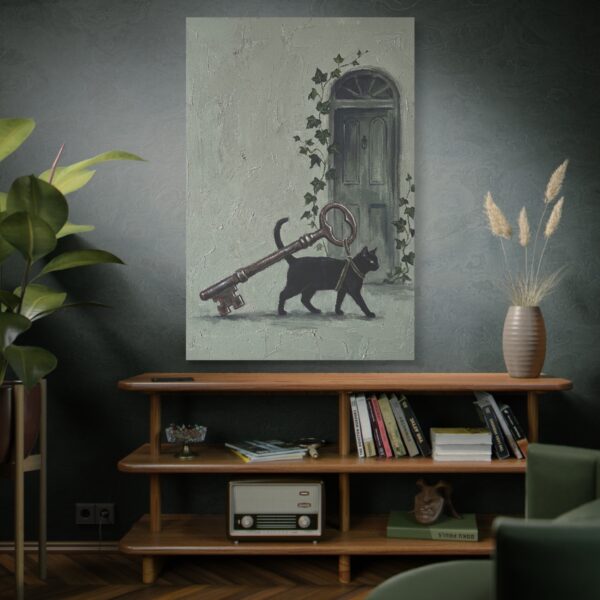 6675779377983669657_2048.jpeg Funny Black Cat Canvas Wall Art with Vintage Key | Whimsical Matte Canvas Print