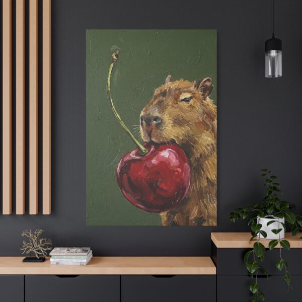 6879009609609507569_2048.jpeg Funny Capybara Canvas Wall Art with Giant Cherry | Whimsical Animal Matte Canvas Print