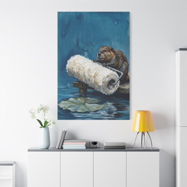 7103658090920156761_2048.jpeg Funny Beaver Canvas Wall Art with Giant Paint Roller | Whimsical Woodland Matte Canvas Print