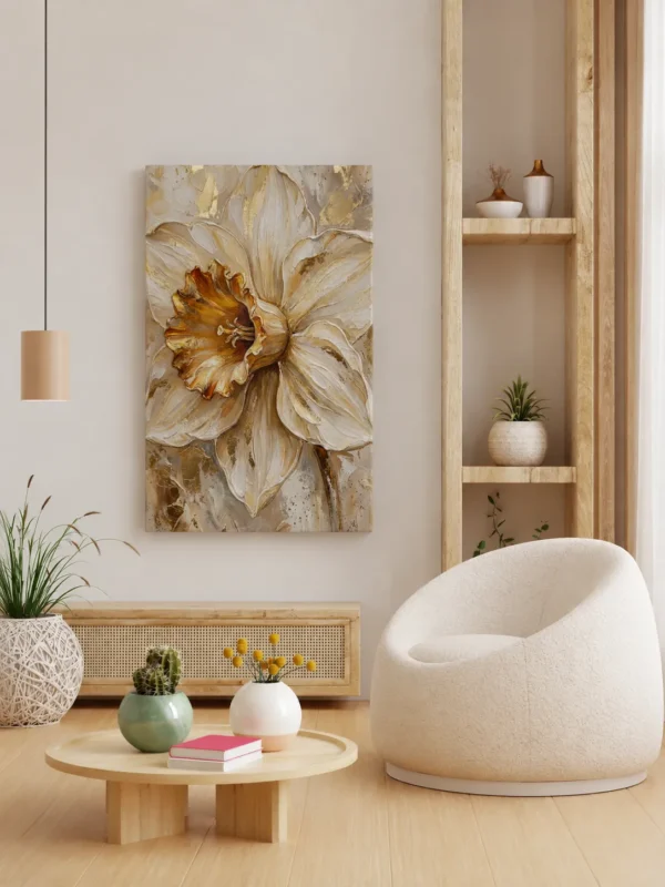 ChatGPT Image Jul 14, 2026, 09_32_12 PM_compressed Neutral Daffodil Canvas Wall Art, Elegant Botanical Floral Matte Stretched Canvas Print