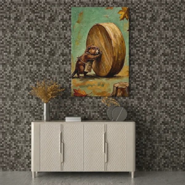 ChatGPT Image Jul 16, 2026, 01_15_27 PM_compressed Funny Beaver Canvas Wall Art Rolling Giant Wooden Wheel | Whimsical Woodland Matte Canvas Print