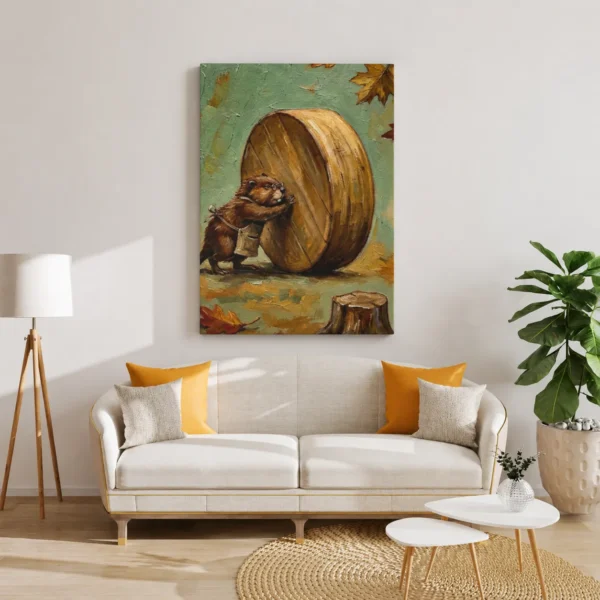 ChatGPT Image Jul 16, 2026, 01_15_36 PM_compressed Funny Beaver Canvas Wall Art Rolling Giant Wooden Wheel | Whimsical Woodland Matte Canvas Print