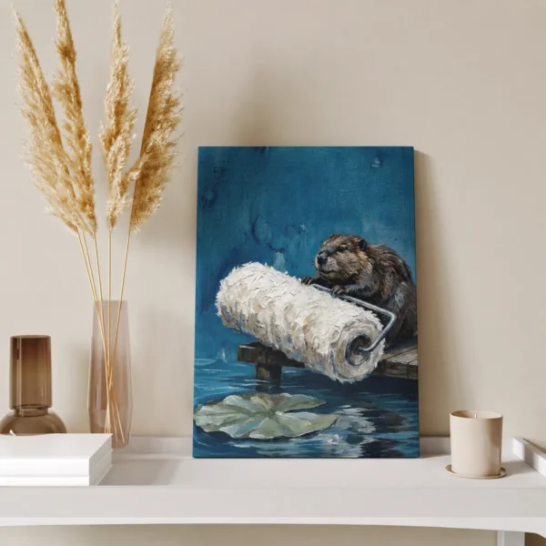 ChatGPT Image Jul 16, 2026, 01_27_52 PM_compressed Funny Beaver Canvas Wall Art with Giant Paint Roller | Whimsical Woodland Matte Canvas Print