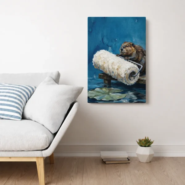 ChatGPT Image Jul 16, 2026, 01_27_59 PM_compressed Funny Beaver Canvas Wall Art with Giant Paint Roller | Whimsical Woodland Matte Canvas Print