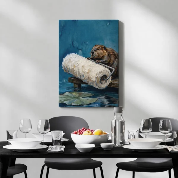 ChatGPT Image Jul 16, 2026, 01_28_04 PM_compressed Funny Beaver Canvas Wall Art with Giant Paint Roller | Whimsical Woodland Matte Canvas Print