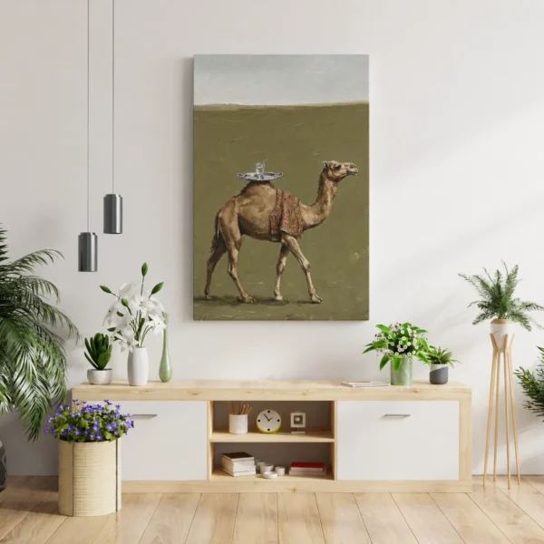 ChatGPT Image Jul 16, 2026, 01_40_01 PM_compressed Funny Camel Canvas Wall Art with Tea Tray | Whimsical Desert Matte Canvas Print