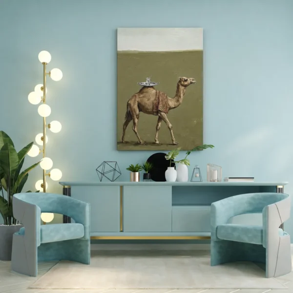 ChatGPT Image Jul 16, 2026, 01_40_10 PM_compressed Funny Camel Canvas Wall Art with Tea Tray | Whimsical Desert Matte Canvas Print