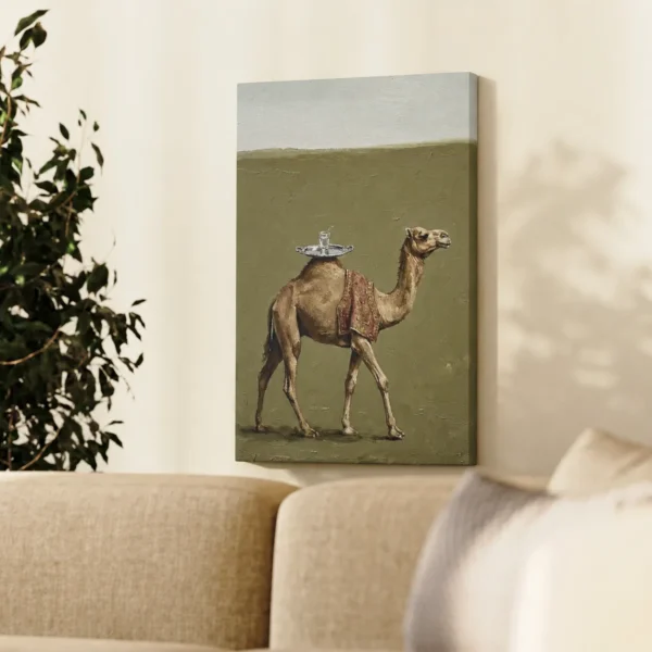 ChatGPT Image Jul 16, 2026, 01_40_15 PM_compressed Funny Camel Canvas Wall Art with Tea Tray | Whimsical Desert Matte Canvas Print