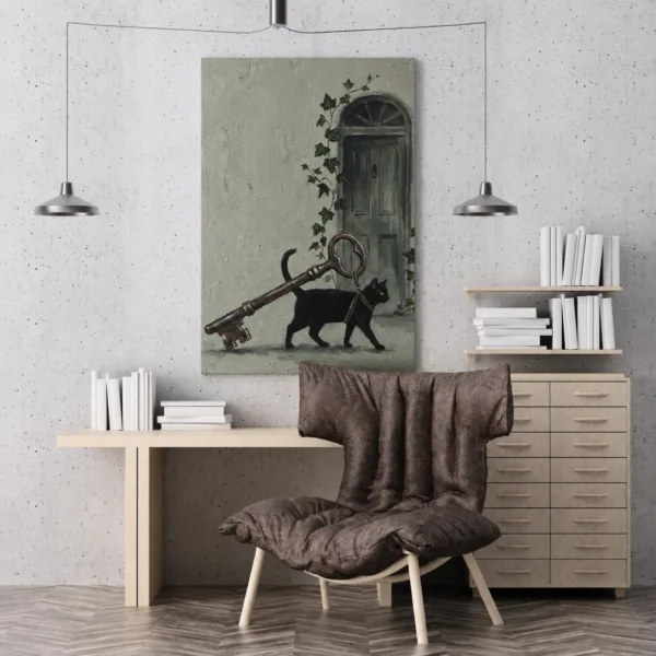 ChatGPT Image Jul 16, 2026, 01_51_14 PM_compressed Funny Black Cat Canvas Wall Art with Vintage Key | Whimsical Matte Canvas Print
