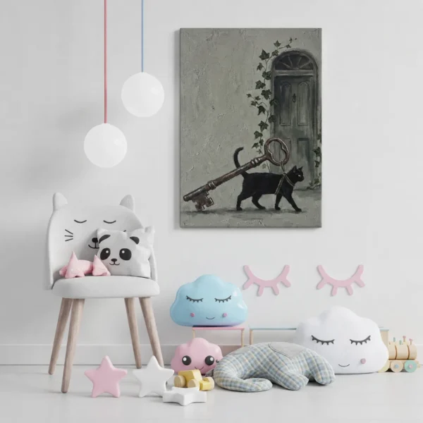 ChatGPT Image Jul 16, 2026, 01_51_26 PM_compressed Funny Black Cat Canvas Wall Art with Vintage Key | Whimsical Matte Canvas Print