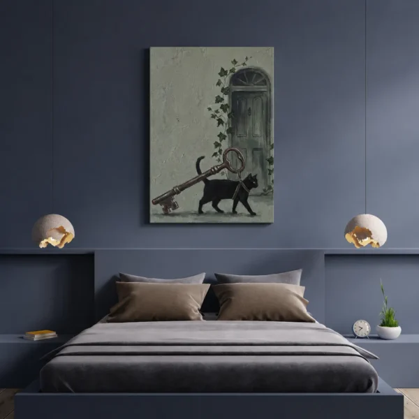 ChatGPT Image Jul 16, 2026, 01_51_33 PM_compressed Funny Black Cat Canvas Wall Art with Vintage Key | Whimsical Matte Canvas Print