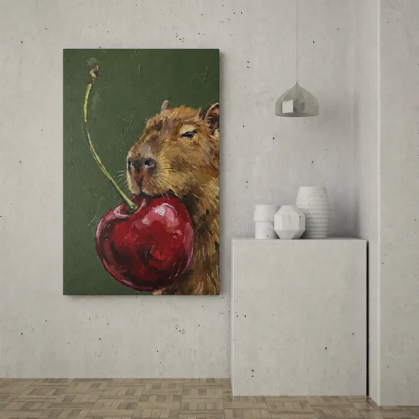 ChatGPT Image Jul 16, 2026, 02_18_30 PM_compressed Funny Capybara Canvas Wall Art with Giant Cherry | Whimsical Animal Matte Canvas Print