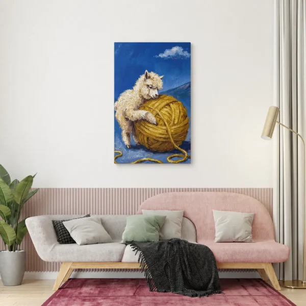ChatGPT Image Jul 16, 2026, 11_39_07 AM_compressed Cute Alpaca Hugging Yarn Canvas Wall Art, Whimsical Farmhouse Animal Matte Canvas Print