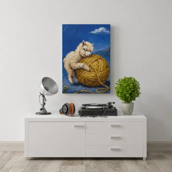 ChatGPT Image Jul 16, 2026, 11_39_32 AM_compressed Cute Alpaca Hugging Yarn Canvas Wall Art, Whimsical Farmhouse Animal Matte Canvas Print