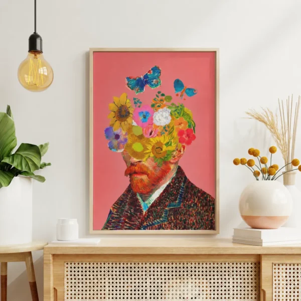 Van Gogh Inspired Framed Canvas Wall Art | Floral Surreal Portrait Decor
