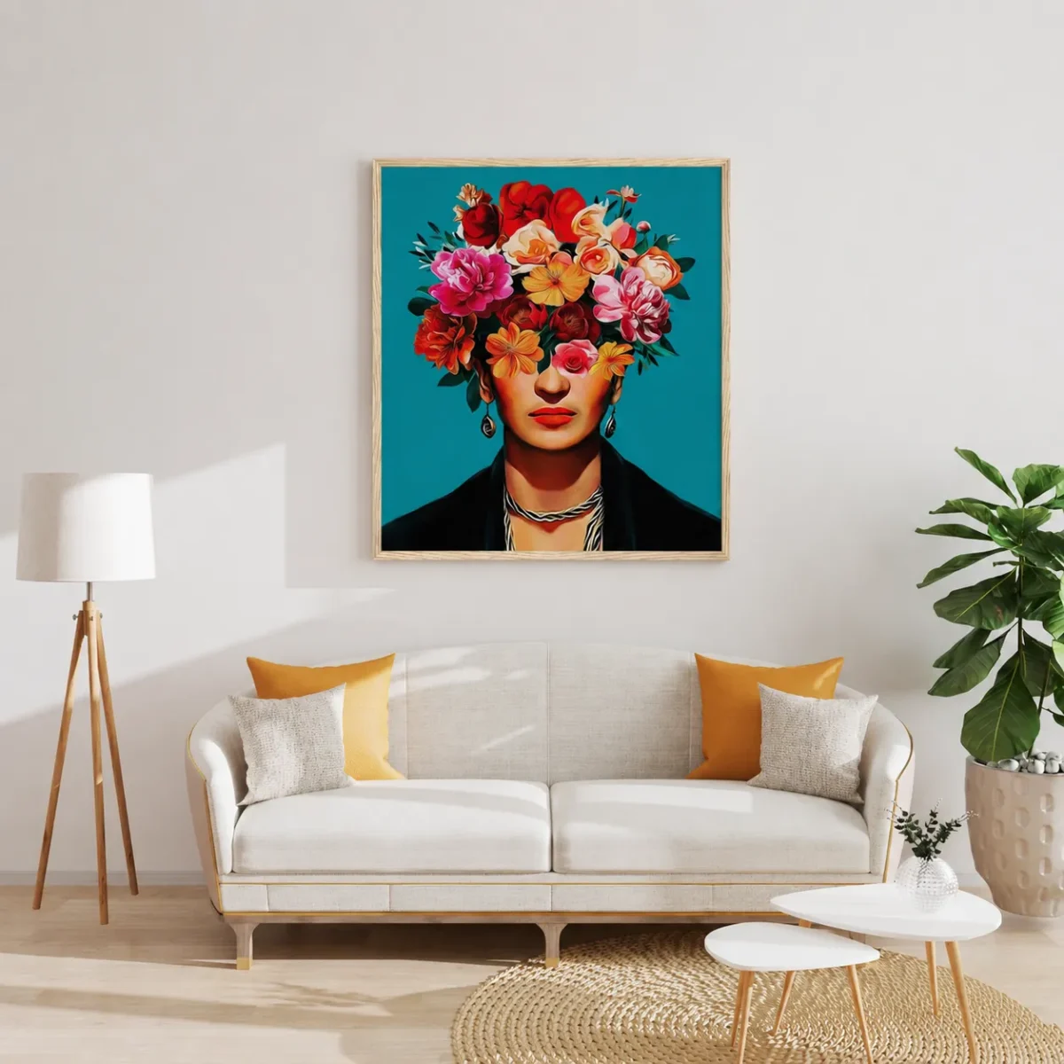 Frida Kahlo Inspired Framed Print | Floral Portrait Matte Wall Art