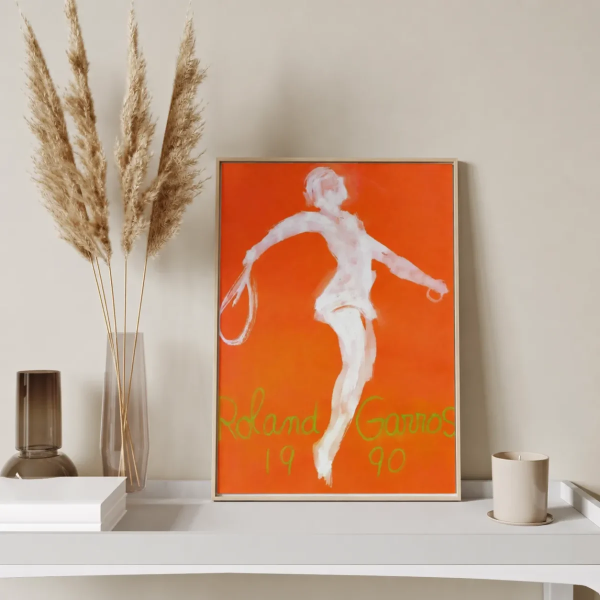Roland Garros 1990 Tennis Poster Matte Canvas Print - Abstract Figure Framed Canvas Wall Art