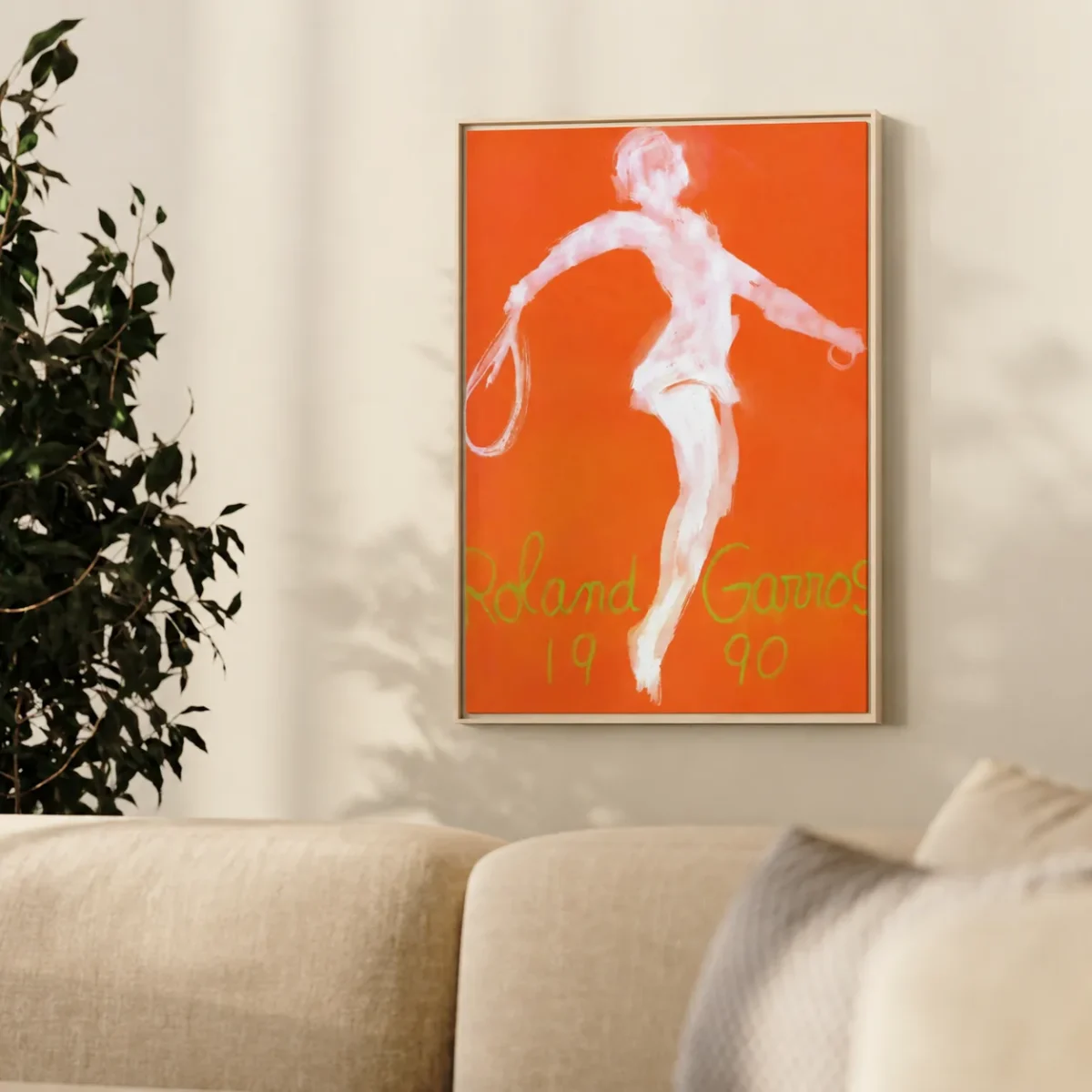 Roland Garros 1990 Tennis Poster Matte Canvas Print - Abstract Figure Framed Canvas Wall Art