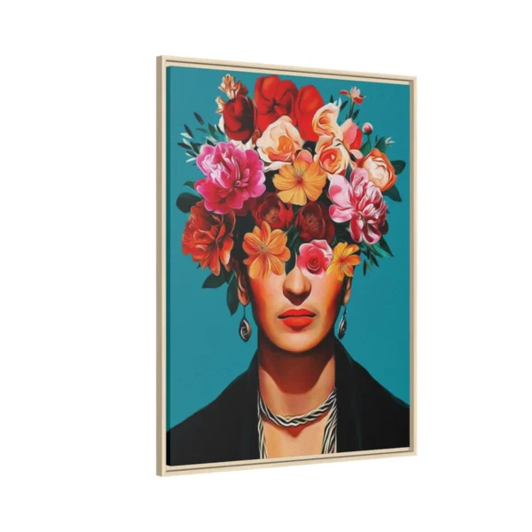 Frida Kahlo Inspired Framed Canvas Wall Art | Floral Portrait Home Decor