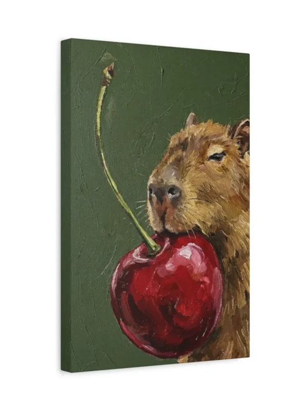 matte-canvas-stretched-125 (1)_compressed Funny Capybara Canvas Wall Art with Giant Cherry | Whimsical Animal Matte Canvas Print