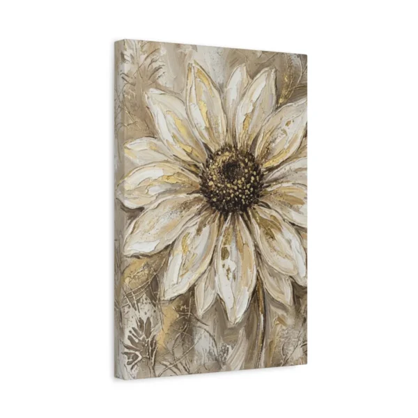 Neutral Daisy Canvas Wall Art – Luxury Beige Botanical Matte Canvas for Contemporary Décor