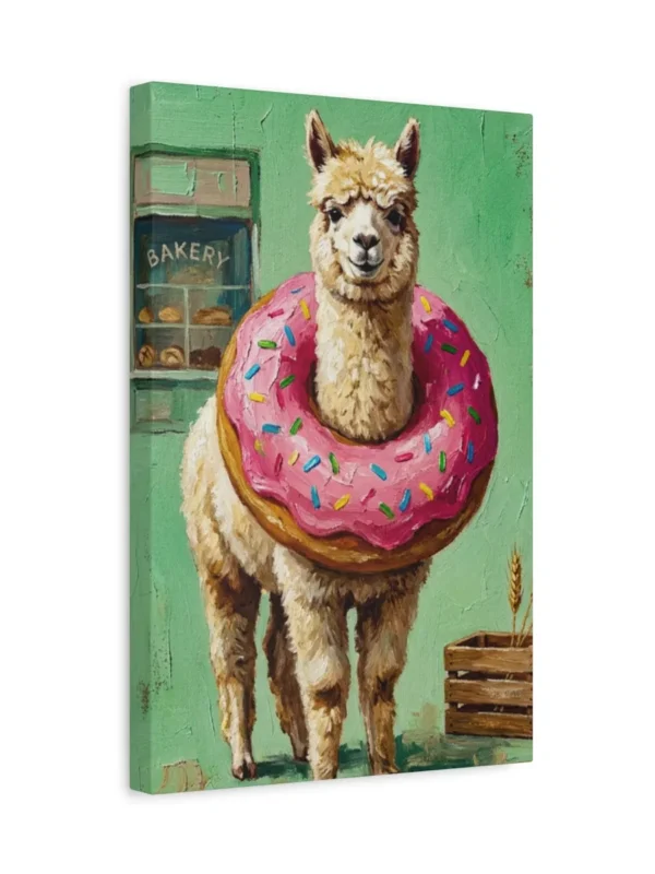matte-canvas-stretched-125 (1)_compressed Funny Alpaca Donut Canvas Wall Art, Whimsical Bakery Animal Matte Stretched Canvas Print