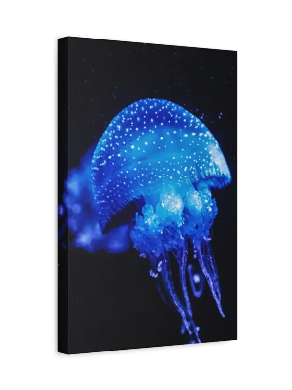 matte-canvas-stretched-125_compressed Glowing Blue Jellyfish Canvas Wall Art for Coastal Modern Ocean Home Décor