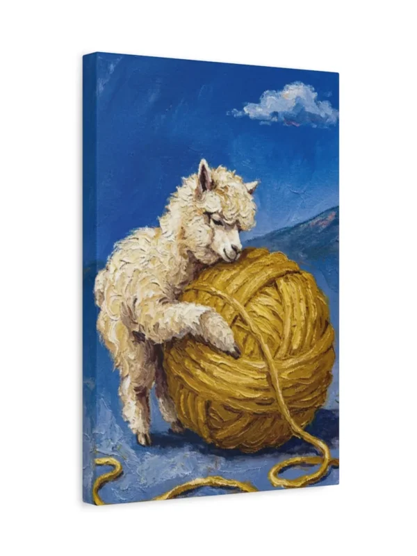 matte-canvas-stretched-125_compressed Cute Alpaca Hugging Yarn Canvas Wall Art, Whimsical Farmhouse Animal Matte Canvas Print